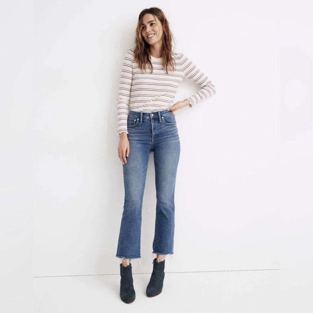 Madewell Cali Demi Boot Crop Jeans (Sz 26) High Rise Stretch Mini Flare Western